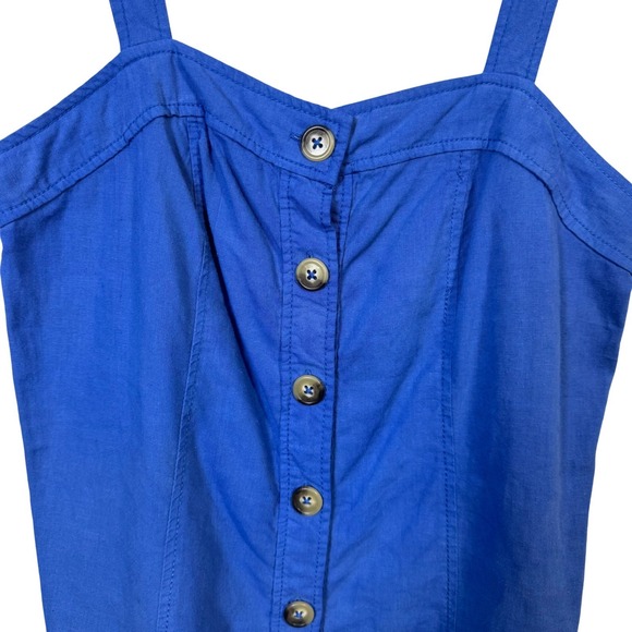 Maeve Anthropologie Womens Tank Top Size 2 Blue Linen Blend Button Front - Picture 2 of 7